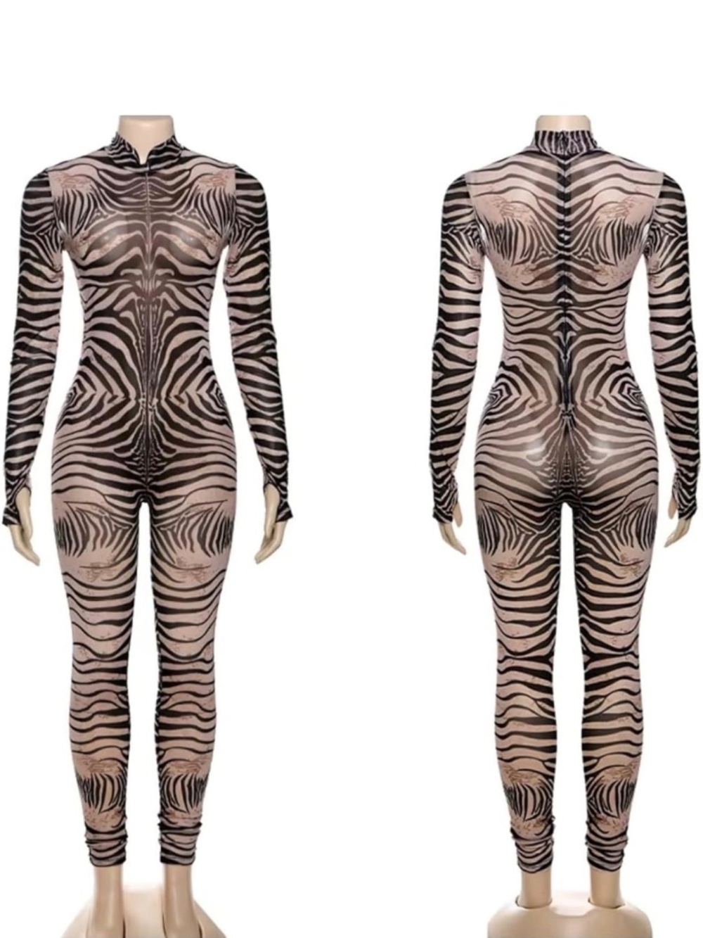Mesh zebra print bodysuit